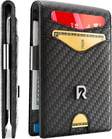 Ronyxet Slim Wallet for Men with Money Clip, Leather RFID Blocking Mens Wallet, Minimalist Credit Card Holder, Front Pocket Bifold - Gift Box Included (Money Clip, Carbon Antique) in Saudi Arabia