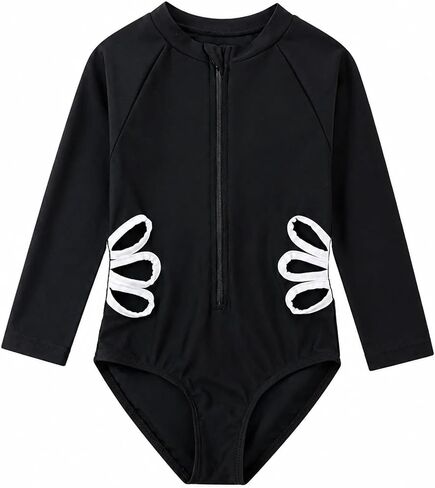 Toddler Girls Long Sleeve One Piece Swimsuit Cutout Front Zip Bathing Suit for Kids Beach Vacation in Saudi Arabia