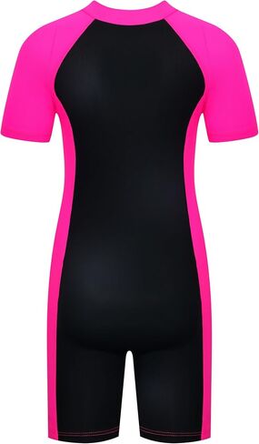 Girls Bathing Suit Size 5-6 Years Old One Piece Short Sleeve Rose Red Black Boyshort Swimsuit Beach Rash Guard Swimsuits in Saudi Arabia