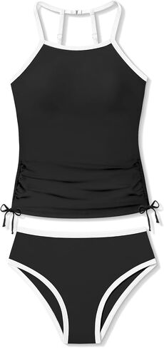 Girls Tankini Swimsuits Two Piece Bathing Suit Ruched Drawstring Swimwear Set for Girls 9-16 Years in Saudi Arabia