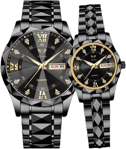 Vetra Couple Watches for Men and Womens His and Hers Valentine's Romantic Luxury Diamond Accented Wrist Watches Gifts Set for Lovers Set of 2 in Saudi Arabia