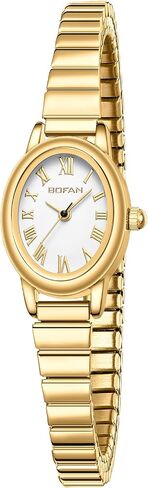 BOFAN Small Gold Watches for Women Easy Read Ladies Quartz Wrist Watch with Oval Case Roman Dial, Stainless Steel Expansion Band, Waterproof in Saudi Arabia