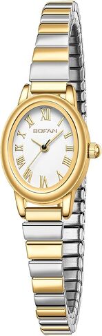 BOFAN Small Gold Watches for Women Easy Read Ladies Quartz Wrist Watch with Oval Case Roman Dial, Stainless Steel Expansion Band, Waterproof in Saudi Arabia