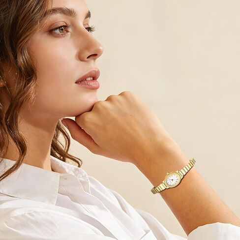 BOFAN Small Gold Watches for Women Easy Read Ladies Quartz Wrist Watch with Oval Case Roman Dial, Stainless Steel Expansion Band, Waterproof in Saudi Arabia