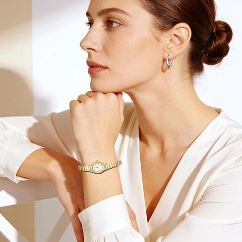 BOFAN Small Gold Watches for Women Easy Read Ladies Quartz Wrist Watch with Oval Case Roman Dial, Stainless Steel Expansion Band, Waterproof in Saudi Arabia