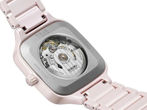 Rado - True Square - ساعة سويسرية أوتوماتيكية للنساء - مينا وردي مربع 38 ملم - سوار سيراميك وردي عالي التقنية - R27123012 in Kuwait