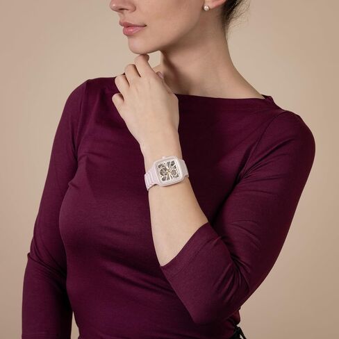 Rado - True Square - ساعة سويسرية أوتوماتيكية للنساء - مينا وردي مربع 38 ملم - سوار سيراميك وردي عالي التقنية - R27123012 in Kuwait