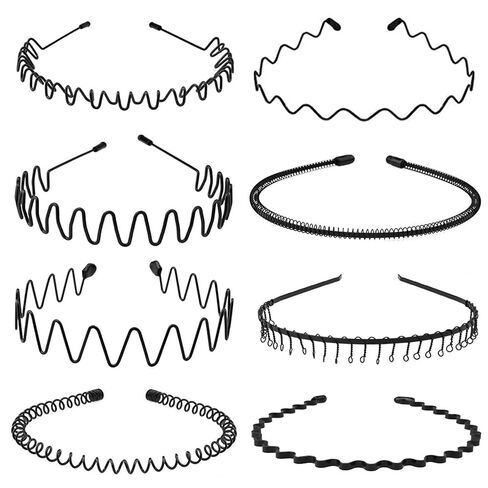 Metal Hair Bands for Men & Women, Black Wavy Spring Headbands, Adjustable Non-Slip Sports Headband for Running, Workouts, Face Wash, Hair Control and Daily Grooming 2 Pack in Saudi Arabia