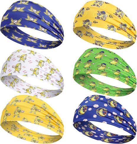 6 Pcs Bananas Baseball Team Headband Novelty Funny Elastic Athletic Sweatband Multi Color Workout Non-Slip Headbands for Baseball Team Sports Yoga Women Men Accessory Gift in Saudi Arabia