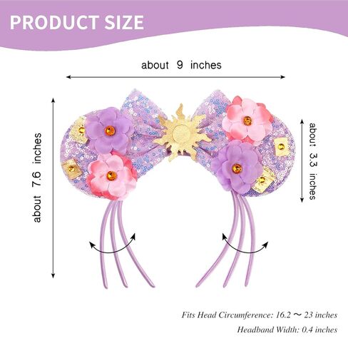 bianbaistar Purple Sun Flower Mouse Ears Headband with Sequin Bow, Stretchy Lightweight Hair Hoop for Adults & Women, Fashion Accessory for Theme Park Party Cosplay in Saudi Arabia