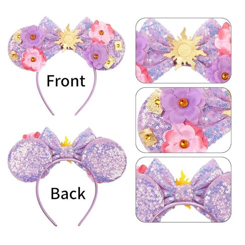bianbaistar Purple Sun Flower Mouse Ears Headband with Sequin Bow, Stretchy Lightweight Hair Hoop for Adults & Women, Fashion Accessory for Theme Park Party Cosplay in Saudi Arabia