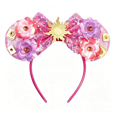 bianbaistar Purple Sun Flower Mouse Ears Headband with Sequin Bow, Stretchy Lightweight Hair Hoop for Adults & Women, Fashion Accessory for Theme Park Party Cosplay in Saudi Arabia