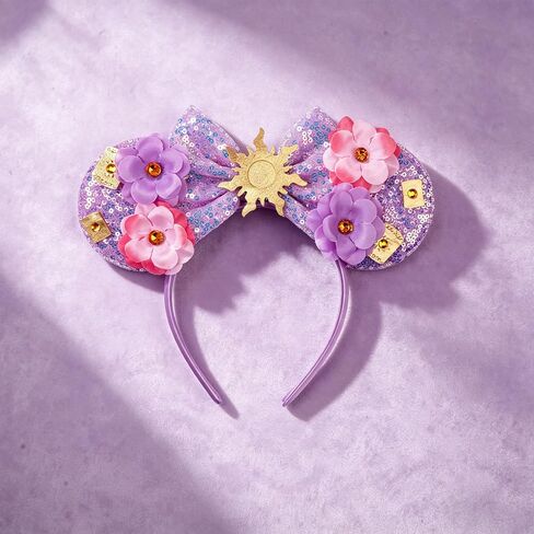 bianbaistar Purple Sun Flower Mouse Ears Headband with Sequin Bow, Stretchy Lightweight Hair Hoop for Adults & Women, Fashion Accessory for Theme Park Party Cosplay in Saudi Arabia