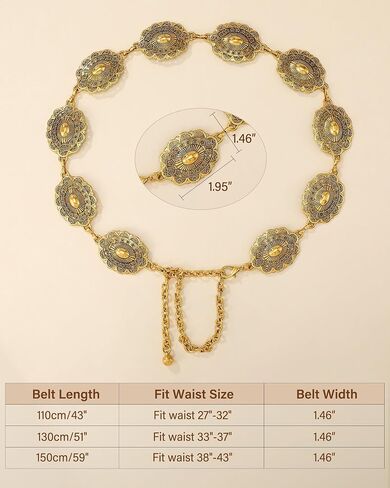 حزام LEACOOLKEY Western Concho للنساء من Cowgirl Boho حزام سلسلة الخصر للفساتين والسراويل الجينز in Kuwait