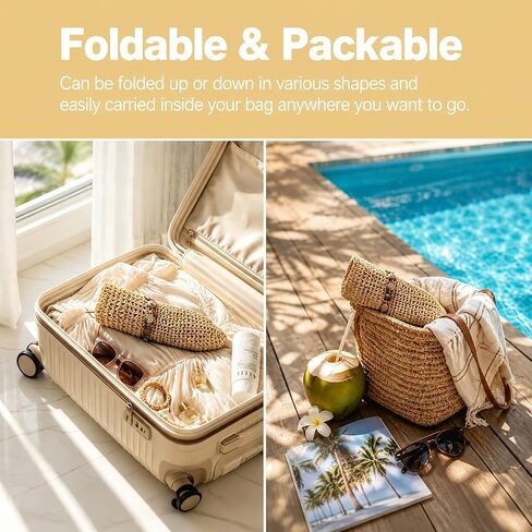 Women Sun Hat UV Protection Wide Brim Floppy Straw Beach Hat Beige | Breathable Travel Vacation Essentials Foldable Colorful Shell Decor Packable Adjustable Rope Beach Hats for Outdoor Summer in Kuwait