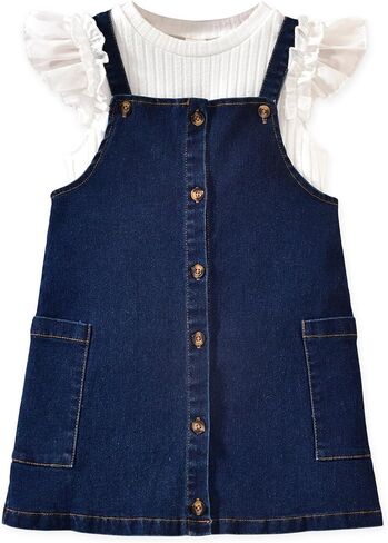 HINTINA Toddler Girl 2 Pieces Outfits Butterfly Sleeve T-shirt and Denim Overall Dress in Kuwait