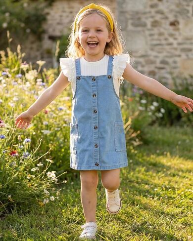 HINTINA Toddler Girl 2 Pieces Outfits Butterfly Sleeve T-shirt and Denim Overall Dress in Kuwait