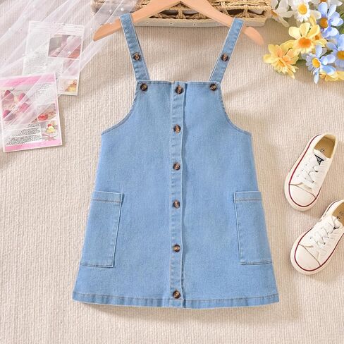 HINTINA Toddler Girl 2 Pieces Outfits Butterfly Sleeve T-shirt and Denim Overall Dress in Kuwait