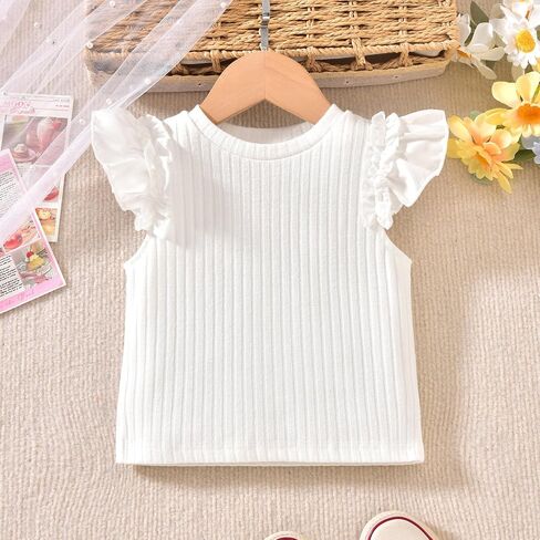 HINTINA Toddler Girl 2 Pieces Outfits Butterfly Sleeve T-shirt and Denim Overall Dress in Kuwait