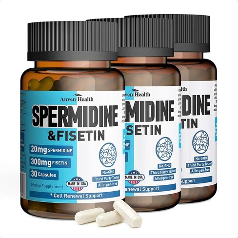 Spermidine & Fisetin Supplement - 20mg of 98% Spermidine 3HCL (100x More Potent Than Rice & Wheat Germ Extract) & 300mg Fisetin for Women & Men Cell Renewal, Aging Defense & Longevity - 30 Capsules in Saudi Arabia