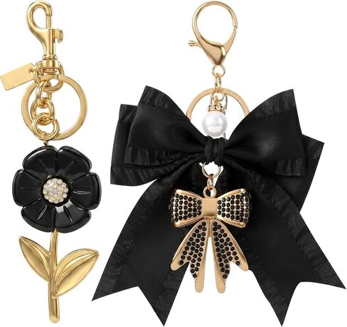 Sparkling Flower & Cute Bow Keychain Set 2 – Rhinestone Bow Bag Charm for Women Bling Purse Charm for Handbags Backpacks in Saudi Arabia