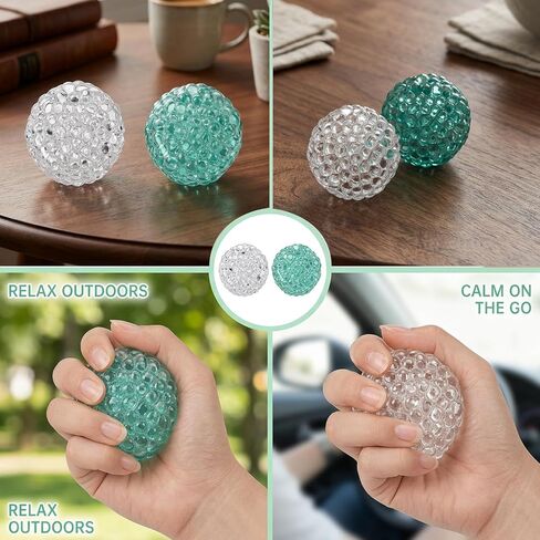 2 PCS Squishy with Beads Set, Glass Bead Handmade Ball and White Crunchy Ball Squishies,Squishies Beads for Desk Display and Sensory Engagement in Saudi Arabia