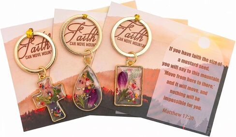 Christian Mustard Seed Floral Keychain Gifts for Women Bulk, Dried Flower Resin Keychains with Bible Verse Cards in Saudi Arabia