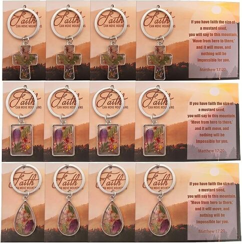 Christian Mustard Seed Floral Keychain Gifts for Women Bulk, Dried Flower Resin Keychains with Bible Verse Cards in Saudi Arabia