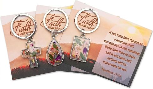 Christian Mustard Seed Floral Keychain Gifts for Women Bulk, Dried Flower Resin Keychains with Bible Verse Cards in Saudi Arabia