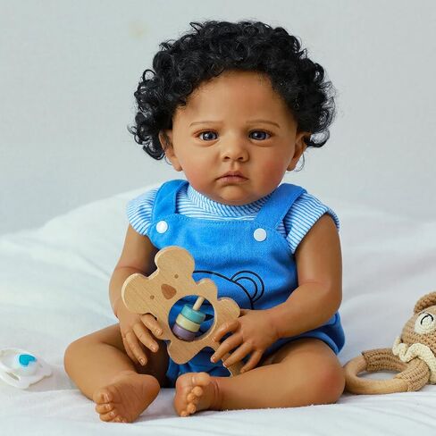 SCOM Reborn Baby Dolls Black Boy - 22 Inch Realistic Newborn Baby Dolls Lifelike Baby Dolls African American Real Life Baby Dolls Gift for Kids Age 3 in Saudi Arabia