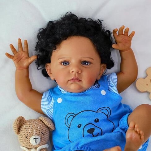SCOM Reborn Baby Dolls Black Boy - 22 Inch Realistic Newborn Baby Dolls Lifelike Baby Dolls African American Real Life Baby Dolls Gift for Kids Age 3 in Saudi Arabia