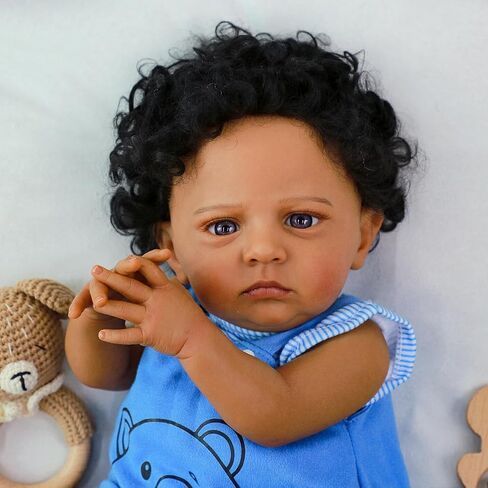 SCOM Reborn Baby Dolls Black Boy - 22 Inch Realistic Newborn Baby Dolls Lifelike Baby Dolls African American Real Life Baby Dolls Gift for Kids Age 3 in Saudi Arabia