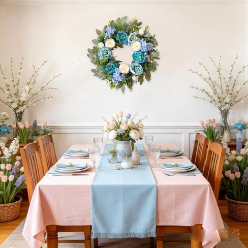 24 Inch Spring Peony Wreath for Front Door, Blue Peony and Hydrangea Flower Wreath, Artificial Spring Summer Floral Wreaths for Indoor Outdoor Wedding Door Decor in Kuwait