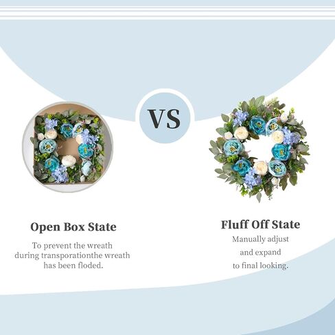 24 Inch Spring Peony Wreath for Front Door, Blue Peony and Hydrangea Flower Wreath, Artificial Spring Summer Floral Wreaths for Indoor Outdoor Wedding Door Decor in Kuwait