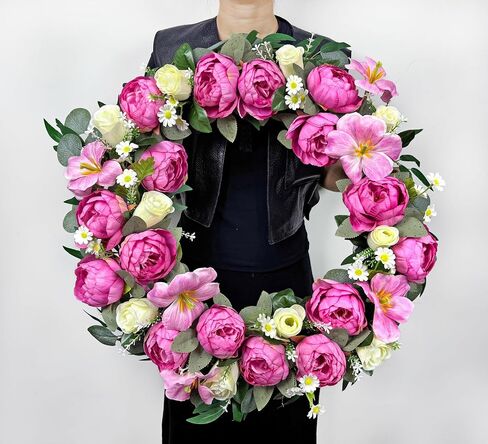 MUVIC Artificial Flower Cemetery Wreath with Grave Holder, Grave Wreaths for Gravesit Decoration for You Loved Ones,Pink Peony White Rose in Saudi Arabia