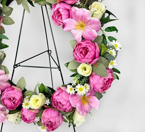 MUVIC Artificial Flower Cemetery Wreath with Grave Holder, Grave Wreaths for Gravesit Decoration for You Loved Ones,Pink Peony White Rose in Saudi Arabia