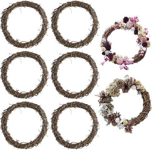 6 Pcs 6 Inch Natural Grapevine Wreaths, Hand-Woven Vine Branch Wreath, Rattan Wreath for DIY Crafts, Christmas Decorations, Home & Event Styling Party Decor in Saudi Arabia