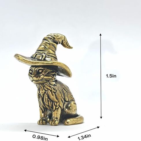 2PCS Witch Cat Figurines - Handcrafted Mini Brass Cat Statue with Wizard Hat, Vintage Witch Decor & Brass Home Decor for Shelf, Desk, Unique Gothic Gift in Saudi Arabia
