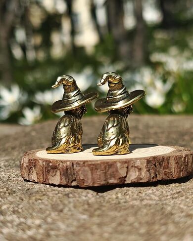 2PCS Witch Cat Figurines - Handcrafted Mini Brass Cat Statue with Wizard Hat, Vintage Witch Decor & Brass Home Decor for Shelf, Desk, Unique Gothic Gift in Saudi Arabia