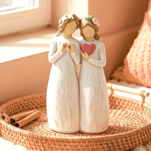 Sister Figurine with Heart, Two Sisters Resin Sculpture as Gift for Sister in Saudi Arabia