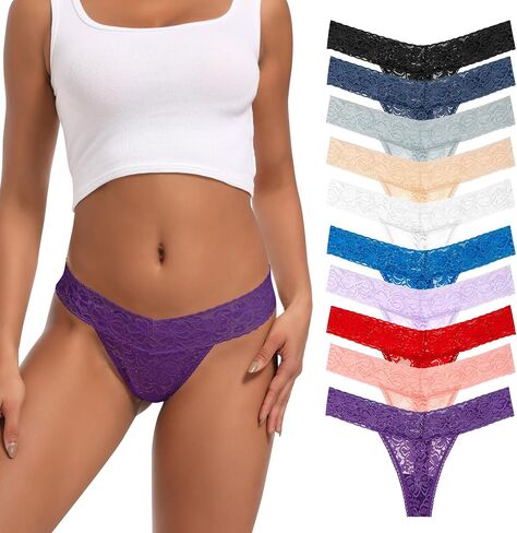 10 Pack Sexy Lace Thongs For Women, Seamless Low Rise Cotton Womens Panties Thongs Underwear No Show Plus Size in Saudi Arabia