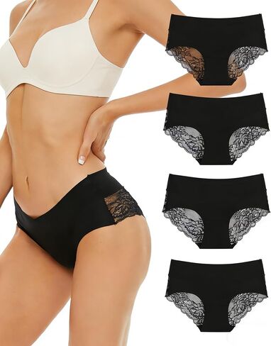 4Pcs Floral Lace Panties Women Briefs Hollow Lingerie with Breathable Cotton Gusset Mid Rise Soft Breathable in Kuwait