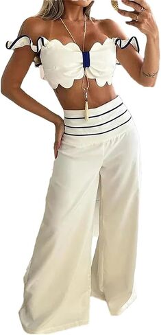 Sleeveless Women's 2-Piece Set Summersolid Single Breasted Split Tops High Waist Wide Leg Trousers Sets in Saudi Arabia