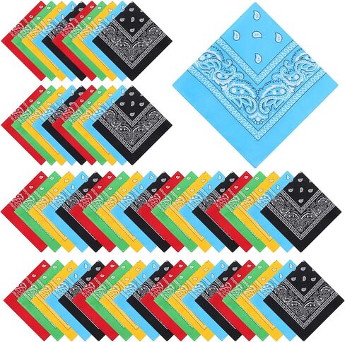 50 Pcs 21.26 Inch Bandanas Bulk for Women Men Cowboy Paisley Polyester Head Wrap Necktie Face Cover Multipurpose Handkerchief Retro Scarf 10 Colors in Saudi Arabia