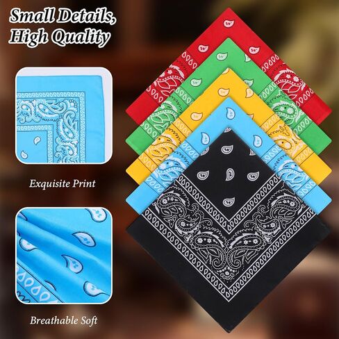 50 Pcs 21.26 Inch Bandanas Bulk for Women Men Cowboy Paisley Polyester Head Wrap Necktie Face Cover Multipurpose Handkerchief Retro Scarf 10 Colors in Saudi Arabia