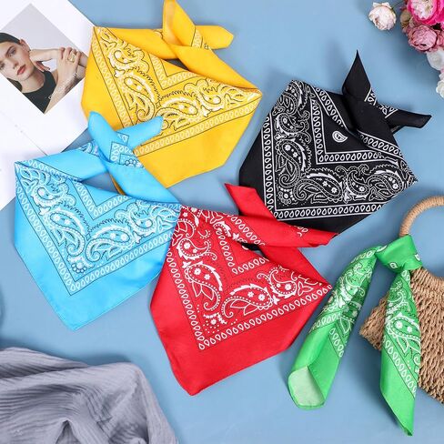 50 Pcs 21.26 Inch Bandanas Bulk for Women Men Cowboy Paisley Polyester Head Wrap Necktie Face Cover Multipurpose Handkerchief Retro Scarf 10 Colors in Saudi Arabia