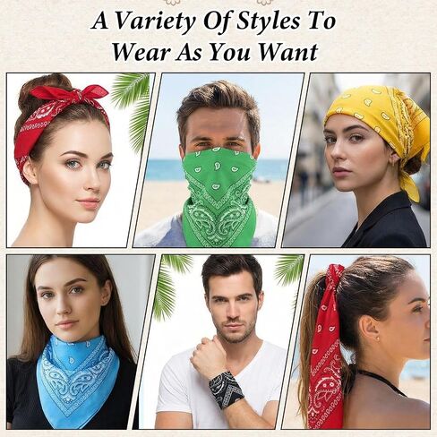 50 Pcs 21.26 Inch Bandanas Bulk for Women Men Cowboy Paisley Polyester Head Wrap Necktie Face Cover Multipurpose Handkerchief Retro Scarf 10 Colors in Saudi Arabia