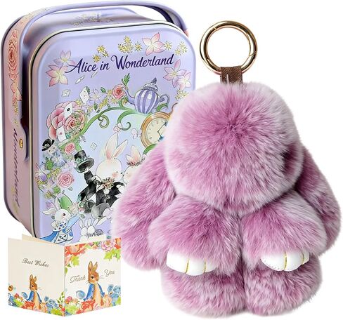 Handmade Soft Bunny Keychain, Easter Handcrafted Soft Bunny Charm Plush Rabbit Keychain with Metal Tin Box in Saudi Arabia