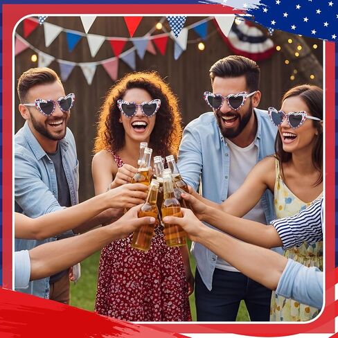 Sabary 6 أزواج من النظارات الشمسية الوطنية على شكل قلب للرابع من يوليو باللون الأحمر والأبيض والأزرق نظارات الذكرى السنوية الـ 250 لحفلات الذكرى السنوية in Kuwait