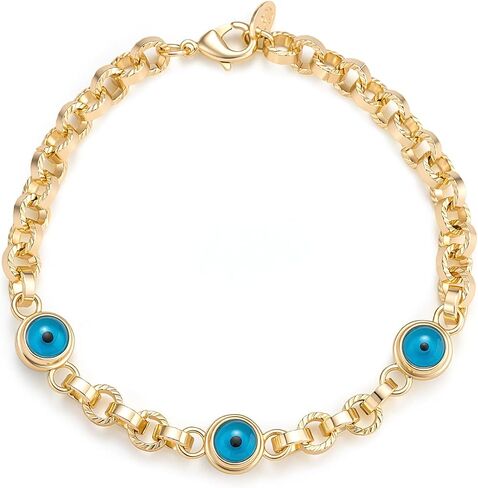 Evil Eye Bracelet for Women14K Gold Plated Greek Summer Aesthetic Link Chain Blue Nazar Protection Bracelet Spiritual Good Luck Charm Jewelry Summer Beach Vacation in Saudi Arabia